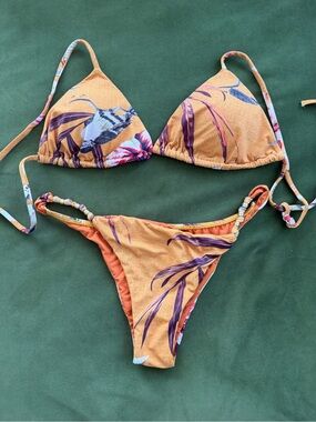 Brazilian Tropical Print Triangle Bikini Set M